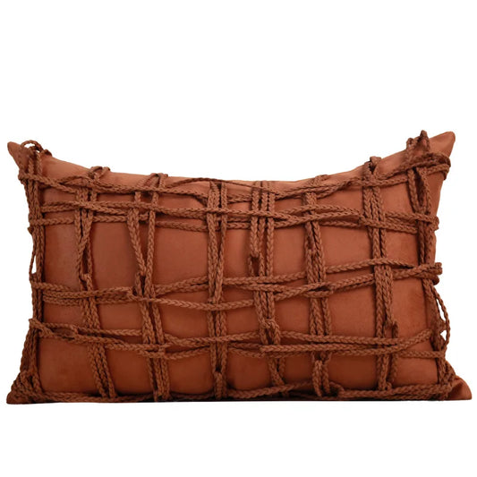 Zést Italian High-End Leather Home Sofa Pillow Cover with Crochet Tassels